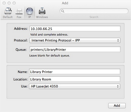 Setting up a workstation printer on Mac OS 10.8 / 10.9