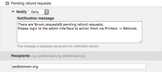 Pending refund request notification settings