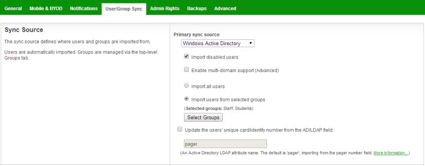 User/group sync source options