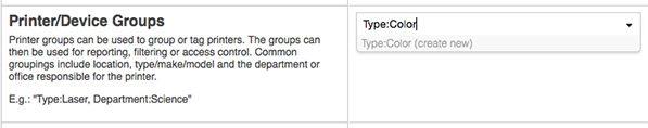 Adding a new printer group "Type:Color"