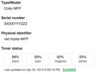 Toner level information on Printer Details screen