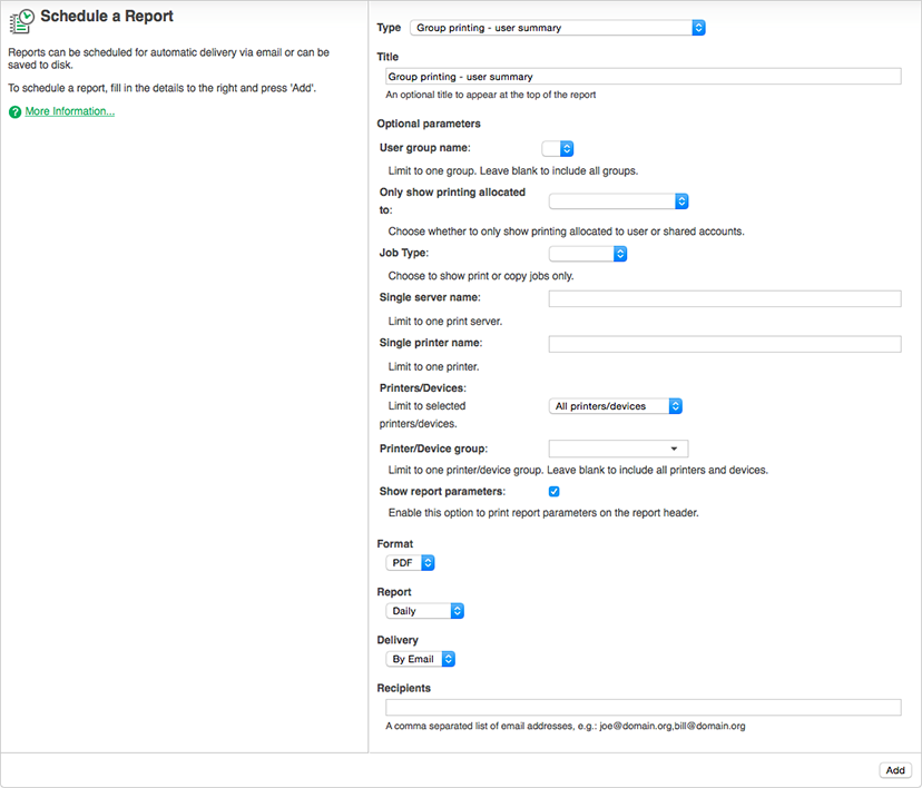 The Scheduled Reports page