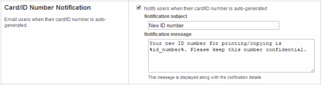 Card/Id number Notification Option