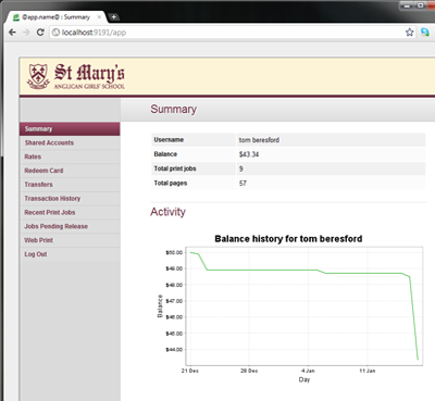 A customized end-user web designed for St Mary's Anglican Girls School