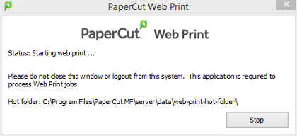 The PaperCut Web Print dialog
