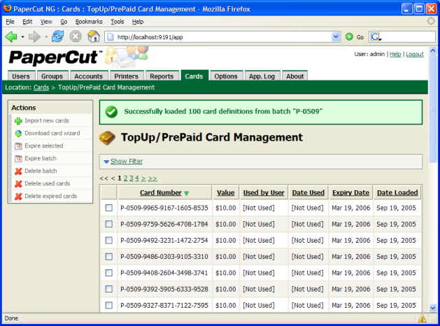 Imported card numbers