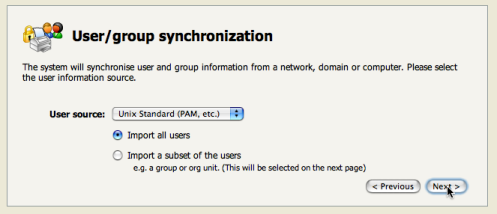 User sync configuration wizard page