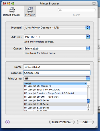 Adding an LPR/LPD printer