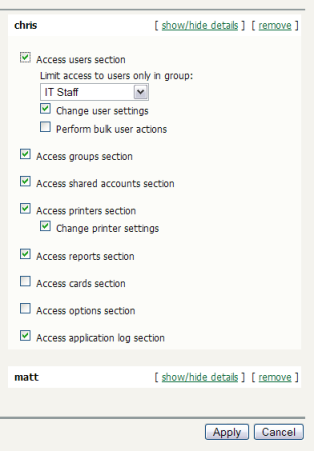 The list of users granted admin access