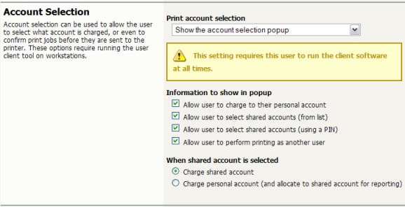 Client popup options defined on a per-user basis