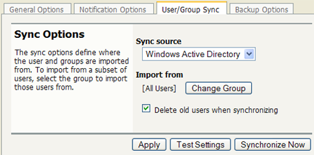 User/group synchronization options