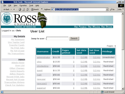A customized end-user web designed for Ross University