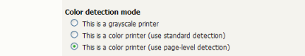 The color detection setting for a printer