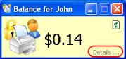 Balance window showing the Details link