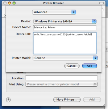 Windows printer via SAMBA