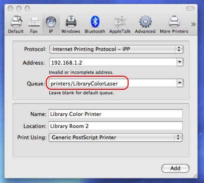 Setting up a workstation printer on Leopard