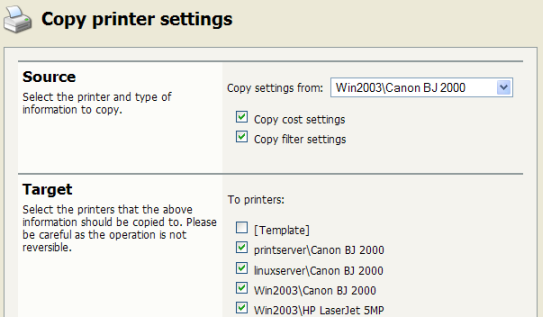 Copy settings from one printer to others