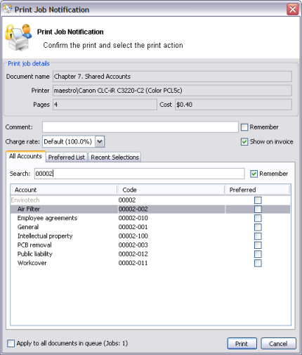 Searching accounts by client code in the client/matter code naming model