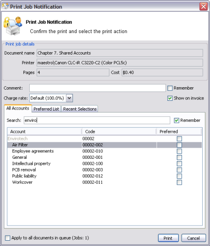 Searching accounts by client name in the client/matter code naming model