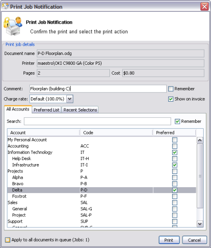 The user client displaying the "Advanced Account Selection Popup"