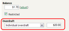 Setting a user's overdraft to $20.00