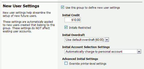 Initial settings applied to new users