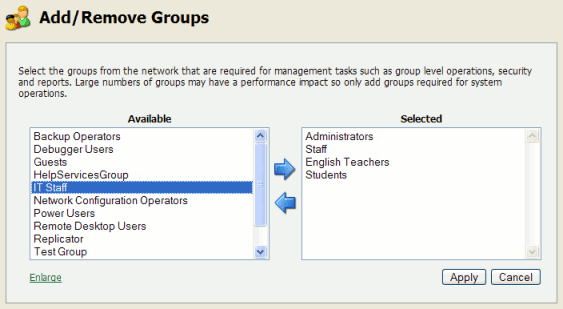 Adding/removing groups