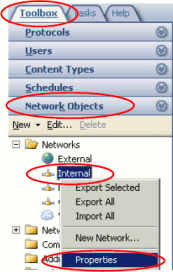 ISA Server 2004/2006 - Properties for the internal network