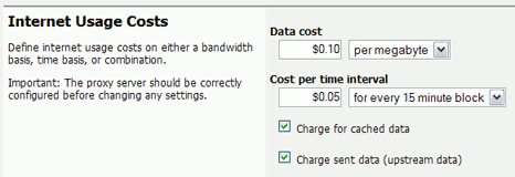Internet usage cost settings