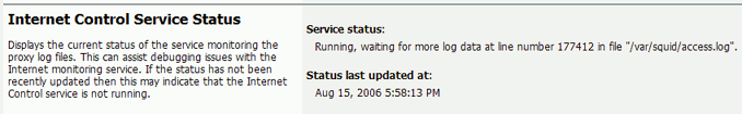 Example of Internet Control service status when service is running.