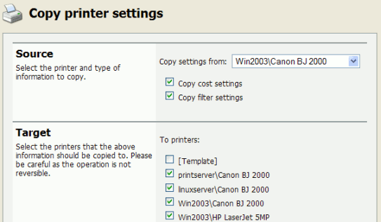 Copy settings from one printer to others