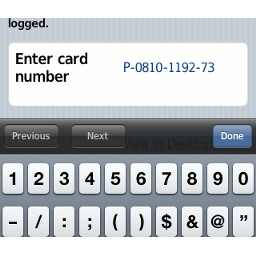 Mobile user web tools - entering a TopUp/Pre-Paid Card number