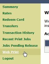 Web Print link in the user interface