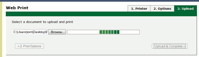 Web Print wizard step 3: document upload in progress
