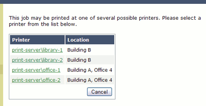 Find Me Printing and Web Based Release Interfaces